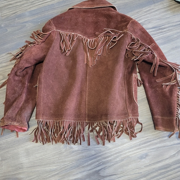 Youth Kids Vintage 90's Dark Brown Leather Shaggy Button Up Western Jacket Sz S - Picture 2 of 5